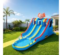 Inflatable Bouncy Castle with Slide, Bounce House Indoor Outdoor with Multi Game Zones, Inflatable Water Park with Dual Racing Slides for Kids 3-10 Years Indoor Dry & Outdoor Wet Party