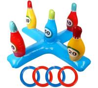 Inflatable Bowling Cross Ring,Inflatable Pool Bowling Infla-table Swimming Pool Hoop G-ame In-flatable Floating Hoop Game with 4 Rings, Swimming P-ool Float Game for Hawaii Party Decor Swim-ming P-ool