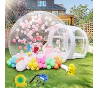 Inflatable Bubble House, 10ft Dia Clear PVC Inflatable Dome Tent with 750W Blower 600W Air Pump 6ft Tunnel for Kids Party Wedding Garden Commercial Use