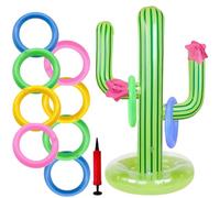 Inflatable Cactus Ring Throwing Game Set, 8-Ring Inflatable Cactus, Hawaiian Party Decoration, Fun Party Games for Children and Adults, Swimming Pool Cactus Target Throwing Toy