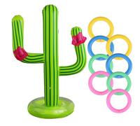 Inflatable Cactus Ring Toss Game Set, Inflatable Cactus with 8 Rings Hawaiian Party Decorations, Party Target Throwing Toy Props for Family Game Hawaii Parties Decor Swimming Pool Toy Indoor Outdoor