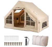 Inflatable Camping,Oxford cloth material, Breathable and Waterproof Air Tent with Skylight and Stove Jack Hole,for 3-5 Person Family Camping