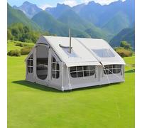 Inflatable Camping Tent 6-8 Person with Stove Jack & Pump | 4-season inflatable cabin tent with 10㎡ floor, TPU air beams, and chimney opening for stove use in cold weather.