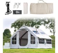Inflatable Camping Tent for 6-8 People, Air House with Pump, Large 4 Season Pop-Up Tent with Storage Bag and Chimney Opening