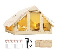 Inflatable Camping Tent with Hand Pump Stove Jack Easy Setup Waterproof Windproof Outdoor Blow up Tent 2-8 Person Oxford 4 Season Glamping Air Tent Cabin House with Mesh Windows and 2 Doors