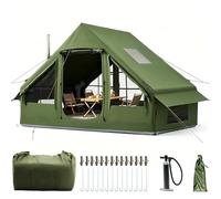 Inflatable Camping Tent with Pump, 420D Oxford Glamping Inflatable Sport Tent for Camping, 4 Season Windproof Outdoor Blow Up Cabin Tent with Mesh Windows & Doors for Camping (2-4 People/Green)