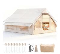 Inflatable Camping Tent with Pump, 420D Oxford Glamping Inflatable Tent for Camping, Waterproof up to 3000 mm, 4 Season Anti-UV Cabin Tent with Mesh Windows and Doors for 8-12 People, 400 x 300 x 200