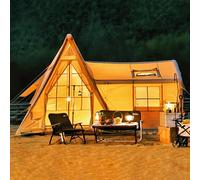 Inflatable Camping Tent with Pump, Easy Setup 4 Season Family Glamping Tent with Stove Jack 8-10 Persons Blow Up Tent with Mesh Windows & Doors