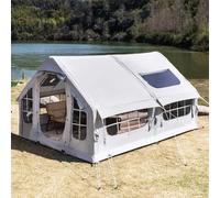 Inflatable Camping Tent with Pump for 6 People, featuring a Stove Jack, 4-Season Outdoor Family Luxury Large Air Tents with Double-Layer Mesh Windows and Doors