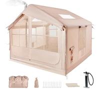 Inflatable Camping Tent with Pump, Glamping Inflatable Sport Tent for Camping, 4 Season Windproof Outdoor Oxford Blow Up Cabin Tent with Mesh Windows & Doors for Camping (3-5 People)