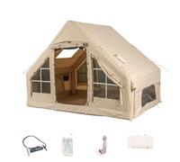 Inflatable Camping Tents with Pump, Air Glamping Tents, Easy Setup Waterproof and Windproof Blow up Tent, 4 Seasons Oxford Cabin Tent with Mesh & Chimney Window. (Small)