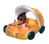 Inflatable Car Float - PVC Ride Pool Sunshade, Cartoon Pink Water Vehicle, Yellow Shade Car Style | Comfortable Water Play Equipment For Family Friends Coworkers Beach Fun Activities