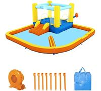 inflatable castle， Roomy Inflatable Bounce House Entertainment Bouncy Castle Water Guns Splash Pool Slide Outdoor Playhouse
