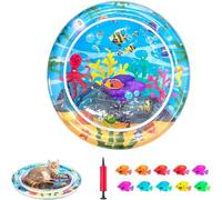 Inflatable Cat Dog Baby Water Mat Toy, [Newly Upgraded, 2 Layers Thickened] Premium Anti-Scratch Leak Proof Mat, with Floating Fish for Indoor Kitten Cats & Kids to Swatting Exercise Hunting (Octopus)