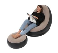 Inflatable Chair Comfortable Foldable Flocking PVC with Foot Stool Blow Up Lounge Chair Portable for Outdoor Camping (Coffee)