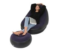 Inflatable Chair Comfortable Foldable Flocking PVC with Foot Stool Blow Up Lounge Chair Portable for Outdoor Camping (Purplish Blue)