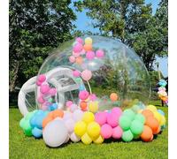 Inflatable Clear House Bubble Tent Outdoor Waterproof Dome Camping Cabin Commercial Grade PVC Bubble House with Blower&Pump,10FT Dia Bubble 4.5FT Tunnel for Family Camping,Backyard Party,Stargazing