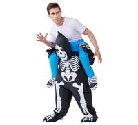 Inflatable Costume, Hilarious Blow Up Skeleton Suit with Carry Me Shoulder Ride Design for Halloween and Christmas Parties, Perfect for Kids Cosplay and Themed Events(Kids Size)
