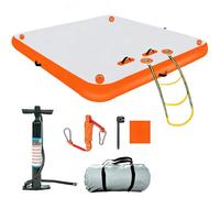 Inflatable Dock Floating Platform For Lake, 6 In Thick Pvc Inflatable Water Mat For Adults, Non-slip Air Dock Platform With Detachable Ladder, Floating Island Raft For Pool, Beach & orange 240x180cm