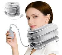 Inflatable Dog Collar, 3 Layer Stretch Design, Chin Rest, Neck Support, Neck Strap, Inflatable Neck Puller for on the Go Home, Cervical Traction, Pain Relief (Light Grey)