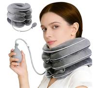 Inflatable Dog Collar, 3 Layer Stretch Design, Chin Rest, Neck Support, Neck Strap, Inflatable Neck Puller for on the Go Home, Cervical Traction, Pain Relief (Dark Grey)