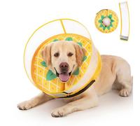 Inflatable Dog Cone Collar for Large Medium Small Dogs, Soft Dog Donut Collar Adjustable Recovery Cone for Pets After Surgery, Extra Enhanced Anti-Licking Guard Shield (Pineapple, Medium Plus)