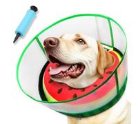 Inflatable Dog Cone Collar with Transparent Anti-Licking Shield, Soft Adjustable Elizabethan Collar for Medium Large Dogs, 2-in-1 Design with Detachable Shield and Comfortable Padding (M, Watermelon)
