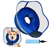 Inflatable Dog Cone, Soft Dog Cone After Surgery, for M M+ L XL Dogs, with Detachable Anti Licking Shield and Inflator, 2 in 1 Adjustable Alternative, Does Not Block Vision, Blue and Wave Style, M+