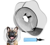Inflatable Dog Cone, Soft Dog Cone After Surgery, for M M+ L XL Dogs, with Detachable Anti Licking Shield and Inflator, 2 in 1 Adjustable Alternative, Does Not Block Vision, Grey and Wave Style, M