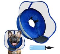 Inflatable Dog Cone, Soft Dog Cone After Surgery, for M M+ L XL Dogs, with Detachable Anti Licking Shield and Inflator, 2 in 1 Adjustable Alternative, Does Not Block Vision, Blue and Wave Style, M