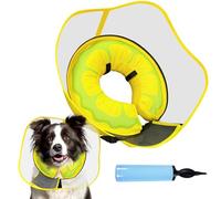 Inflatable Dog Cone, Soft Dog Cone After Surgery, for M M+ L XL Dogs, with Detachable Anti Licking Shield and Inflator, 2 in 1 Adjustable Alternative, Does Not Block Vision, Lemon and Wave Style, L