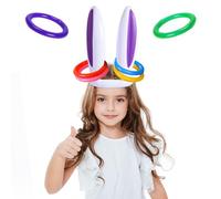 Inflatable Easter Bunny Rabbit Ears Ring Toss, Bunny Ears Hat with 6pcs Rings Toss, Easter Games for the Family, Easter Activities for Kids