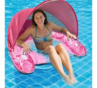 Inflatable Fabric Covered Pool Float Adult with UPF50+ Sunshade Canopy & Cup Holders,Large Water Lounger Float Recliner Chair for Pool Party Lake Beach