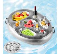 Inflatable Floating Beverage Drink Cup Holder with 8 Holes, Large Capacity Swimming Pool Snacks Tray, Outdoor Hot Tub Floats Accessories, Oval Cloud Buffet Server for Fruits, Salad, Summer Beach Party