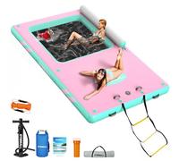 Inflatable Floating Dock, 10FT Inflatable Dock Floating Platform with Mesh, Non-Slip EVA Platform and Rope Ladder, Inflatable Water Floating Dock Island Raft for Boats, Pool, Lake, Beach, Ocean-Pink