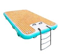Inflatable Floating Dock - 10x6.5Ft Non-Slip Swim Platform with Rope Ladder & Wood Grain EVA - Perfect for Boats Pools Beaches & Ocean Fun