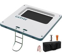 Inflatable Floating Dock, 3 x 3m Multi-Person Swim Raft with No Bend Pure Stability & Mesh-Divided Zones, Swim Air Platform Island Raft Mat with Hand Pump, Ladder, Ropes for Water Recreation