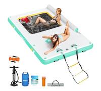 Inflatable Floating Dock, 8x6FT Inflatable Dock Floating Platform with Mesh, Non-Slip EVA Platform and Rope Ladder, Inflatable Water Floating Dock Island Raft for Boats, Pool, Lake, Beach, Ocean-Green