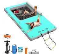 Inflatable Floating Dock, 8x6FT Inflatable Dock Floating Platform with Mesh, Non-Slip EVA Platform and Rope Ladder, Inflatable Water Floating Dock Island Raft for Boats, Pool, Lake, Beach, Ocean-Gray