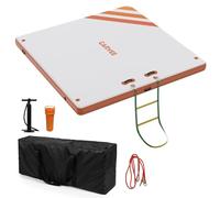 Inflatable Floating Dock for Lakes, 2.4 x 1.8m Air Dock Platform & Floating Raft, Pool Inflatables for Adults, Multi-Person Swim Water Mat with Pump & Ladder, Non-Slip Floating Mattress - Orange