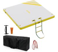 Inflatable Floating Dock for Lakes - 3x3m Multi-Person Air Dock & Floating Raft, Non-Slip Swim Water Mat with Pump & Ladder, Portable Pool Inflatables for Adults - Yellow