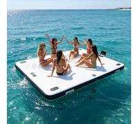 Inflatable Floating Dock, Oversized Swim Platform for 6 People, Multi-Person Lake Raft with D-Rings, Pump for Family Camping Fun