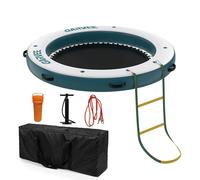 Inflatable Floating Dock Platform 2.4 * 2.4m with Mesh Swim Area, Non-Slip EVA Surface, Rope Ladder, Pump & Carry Bag, Heavy Duty Water Mat Island for Lake, Pool, Beach & River