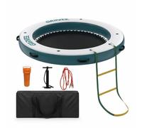 Inflatable Floating Dock Platform - 2.4 x 2.4m Non-Slip EVA Surface, Mesh Swim Area, Rope Ladder, Pump & Carry Bag - Thick Marine PVC, Multi-Person Water Mat for Adults