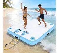 Inflatable Floating Dock Platform, Inflatable Swim Platform 6 Inch Thick with Hand Pump and Rope for Swimming Pool Lake Beach Ocean,Blue,5.9x7.8ft