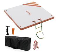 Inflatable Floating Dock Platform - Non-Slip Gradient White & Orange-Red, Portable Durable PVC Swim Raft for Lake, Pool, Beach, Ocean Use - With Carry Bag - Size: 1.8x1.5m