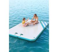 Inflatable Floating Dock Platform with Non-Slip EVA Deck,Thick Air Mat for Lake/Pool/Beach/Sea, Fast-Inflate Hand Pump, Portable Storage Bag & Ladder, 2.4 * 1.8m