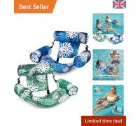 SLOOSH Inflatable Pool Floats Adult, 2 Packs Floating Lounge Chairs, Blow up Pool Inflatables for Adult, Inflatable Chair for Party Summer Water Beach Lake Fun, Tropical Leaves-Green, Blue