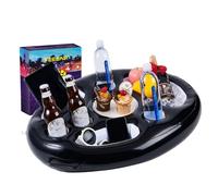 Inflatable Floating Snack and Drink Holder, 24.80×19.68 Inch Pool Float Tray, Lightweight PVC Portable Cooler for Pool Parties, Beach, Hot Tub, and Outdoor Summer Gatherings (Black)