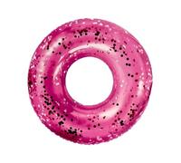 Inflatable Glitter Swim Ring 35" - Pink & Blue Assorted Pool Rings with Silver Glitter - Easy Inflate Water Float for Ages 3-6 - 90cm Diameter - Durable 0.18mm PVC (PINK)
